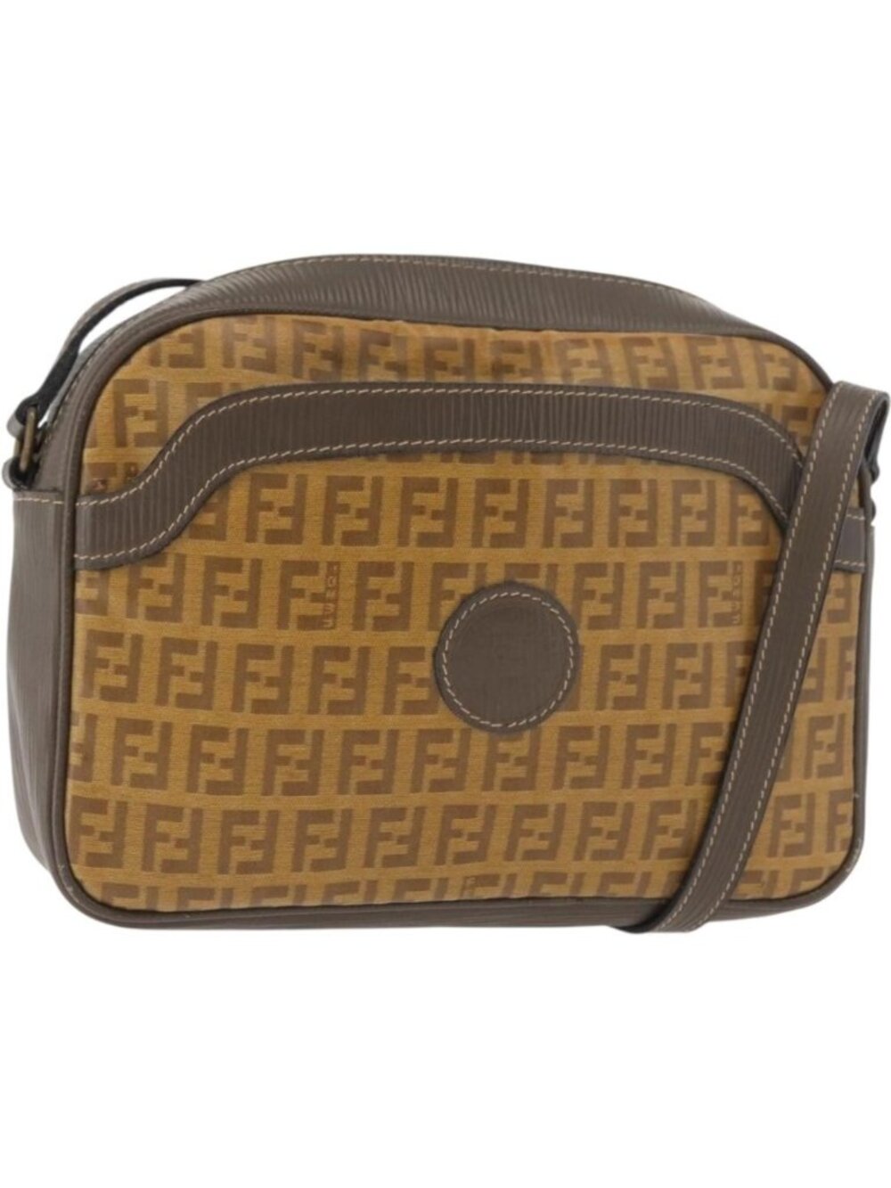 FENDI Zucchino Canvas Shoulder Bag Beige